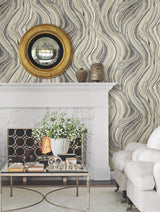 Streaming Cheetah Linen Wallpaper with Marble Veining Animal Motif - York HO2171