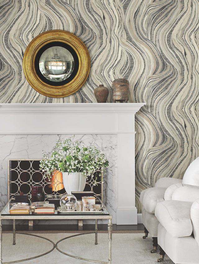 Streaming Cheetah Linen Wallpaper with Marble Veining Animal Motif - York HO2171