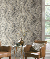 Streaming Cheetah Linen Wallpaper with Marble Veining Animal Motif - York HO2171