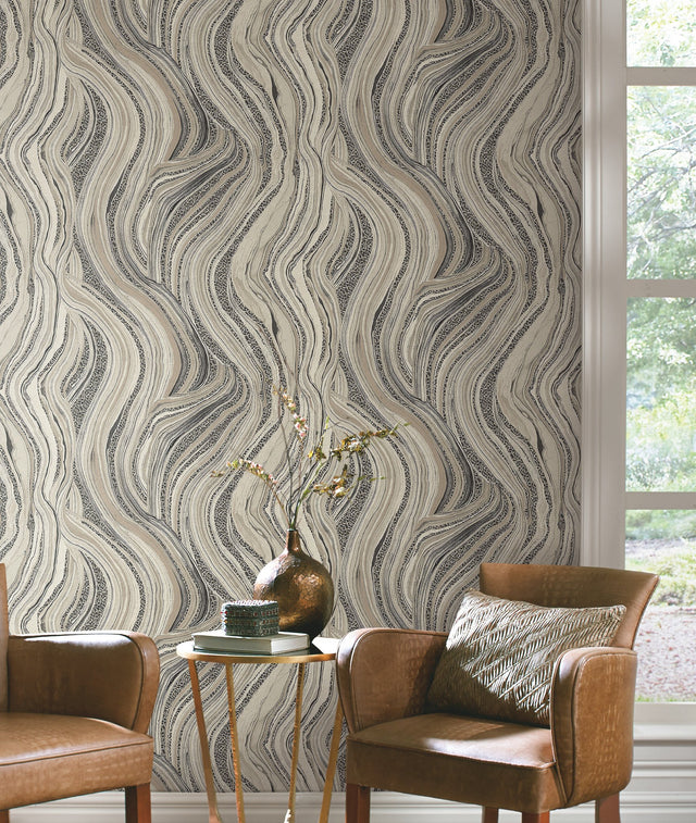 Streaming Cheetah Linen Wallpaper with Marble Veining Animal Motif - York HO2171