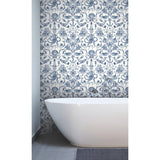 Deep Sea Toile Blue Wallpaper with Nautical Toile Motif, Prepasted Sure Strip, Straight Match - York HO3361