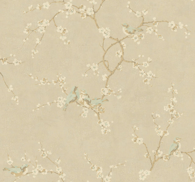 Birds with Blossoms Metallic Wallpaper in Metallic - York HP0325