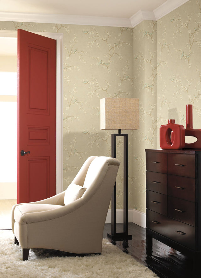 Birds with Blossoms Metallic Wallpaper in Metallic - York HP0325