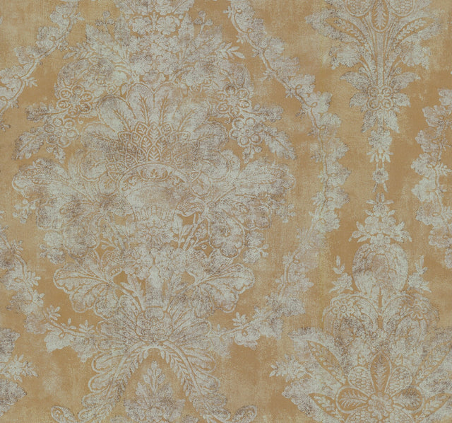 Charleston Damask Yellow Wallpaper with Classic Acanthus Motif - York HS7956