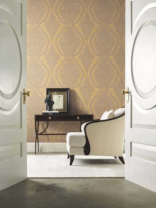 Charleston Damask Yellow Wallpaper with Classic Acanthus Motif - York HS7956