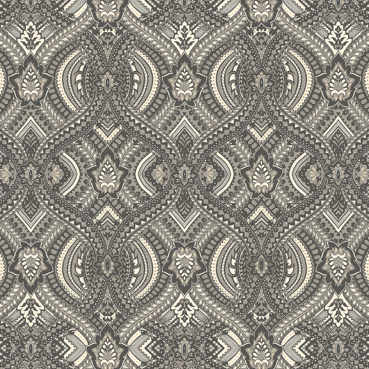 Ogee Black Peel and Stick Wallpaper by Hoopla Walls - HWA1035PU