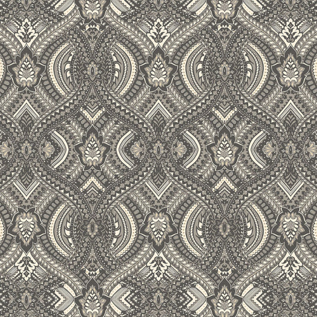 Ogee Black Peel and Stick Wallpaper by Hoopla Walls - HWA1035PU