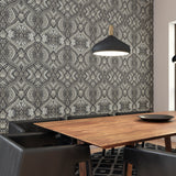 Ogee Black and Grey Bohemian Global Ornate Geometric Peel and Stick Non Woven Wallpaper by Hoopla Walls WallPops Collection - HWA1035PU