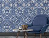 Ogee Navy Blue Geometric by Hoopla Walls Fully Removable Repositionable Peel and Stick Non Woven Wallpaper Roll 19.7 In x 18 Ft - HWA1036PU