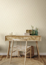 Retro Arch Cream by Hoopla Walls Cream and White Small Scale Geometric Retro Arch Pattern Fully Removable Peel and Stick Wallpaper - HWA1066PU