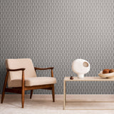 Retro Arch Black by Hoopla Walls Retro Small Scale Geometric Arch Pattern Peel and Stick Removable Non Woven Wallpaper - HWA1067PU