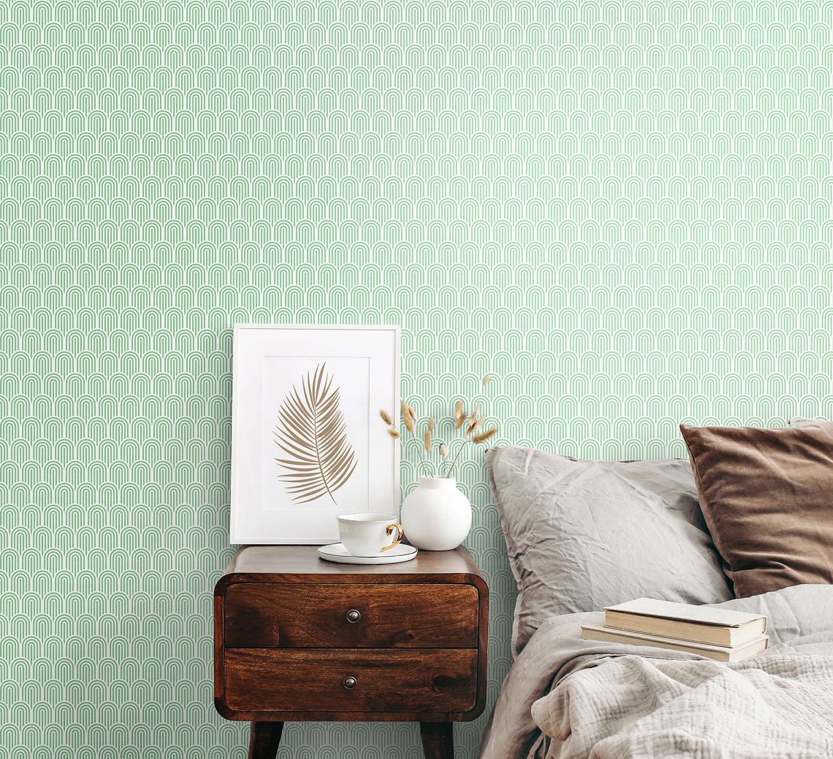 Retro Arch Mint Green by Hoopla Walls Retro Geometric Fully Removable Peel and Stick Non Woven Wallpaper Roll 19.7 in x 18 ft - HWA1070PU