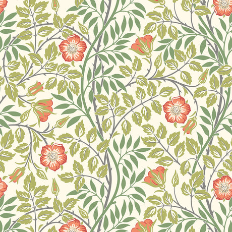 Rosehip Trail Coral Pink Peel and Stick Wallpaper by Hoopla Walls - HWA1098PU