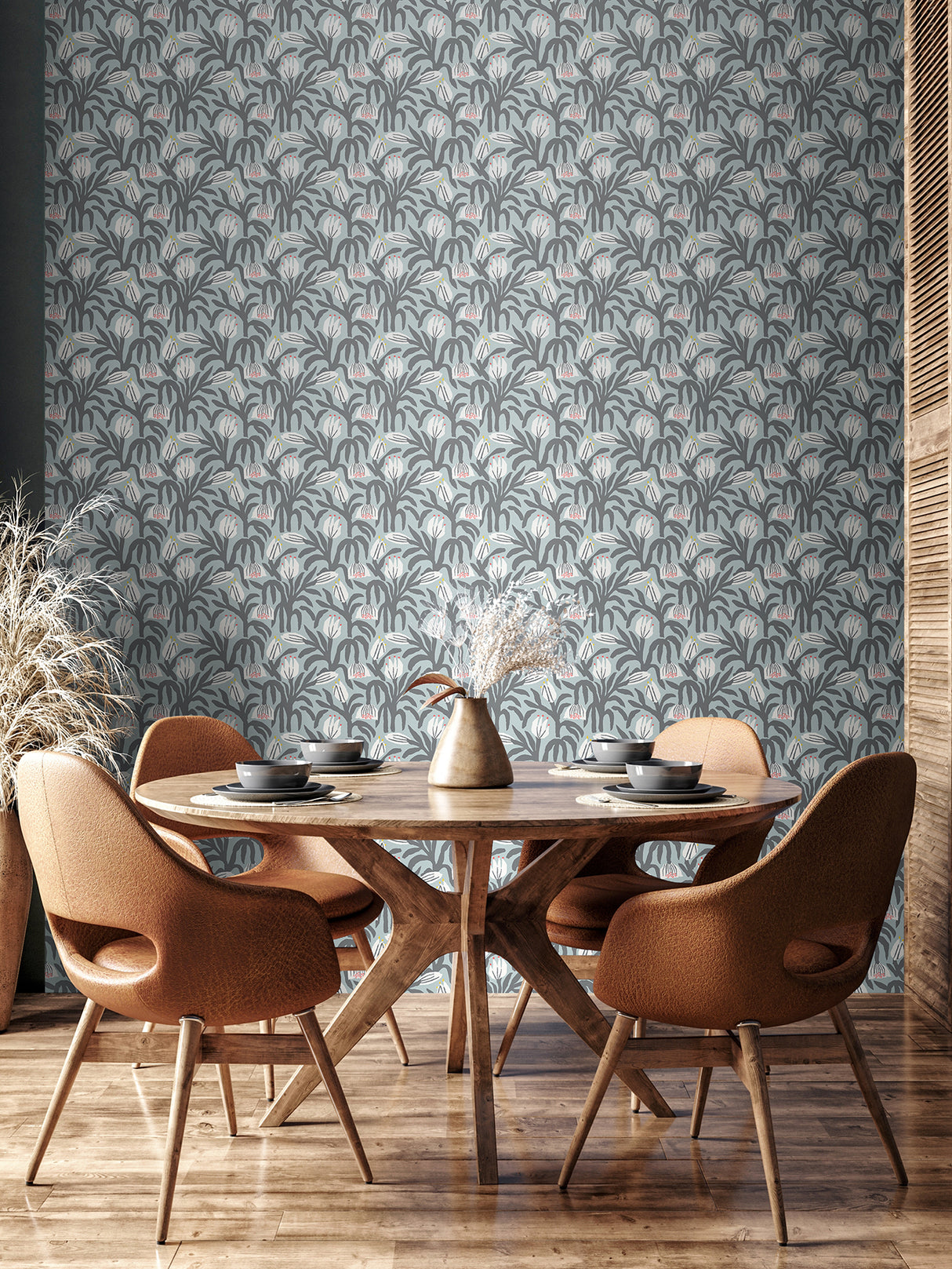 Chunky Flower Summer Shower by Hoopla Walls Grey and White Contemporary Botanical Floral Peel and Stick Wallpaper - HWA1149PU