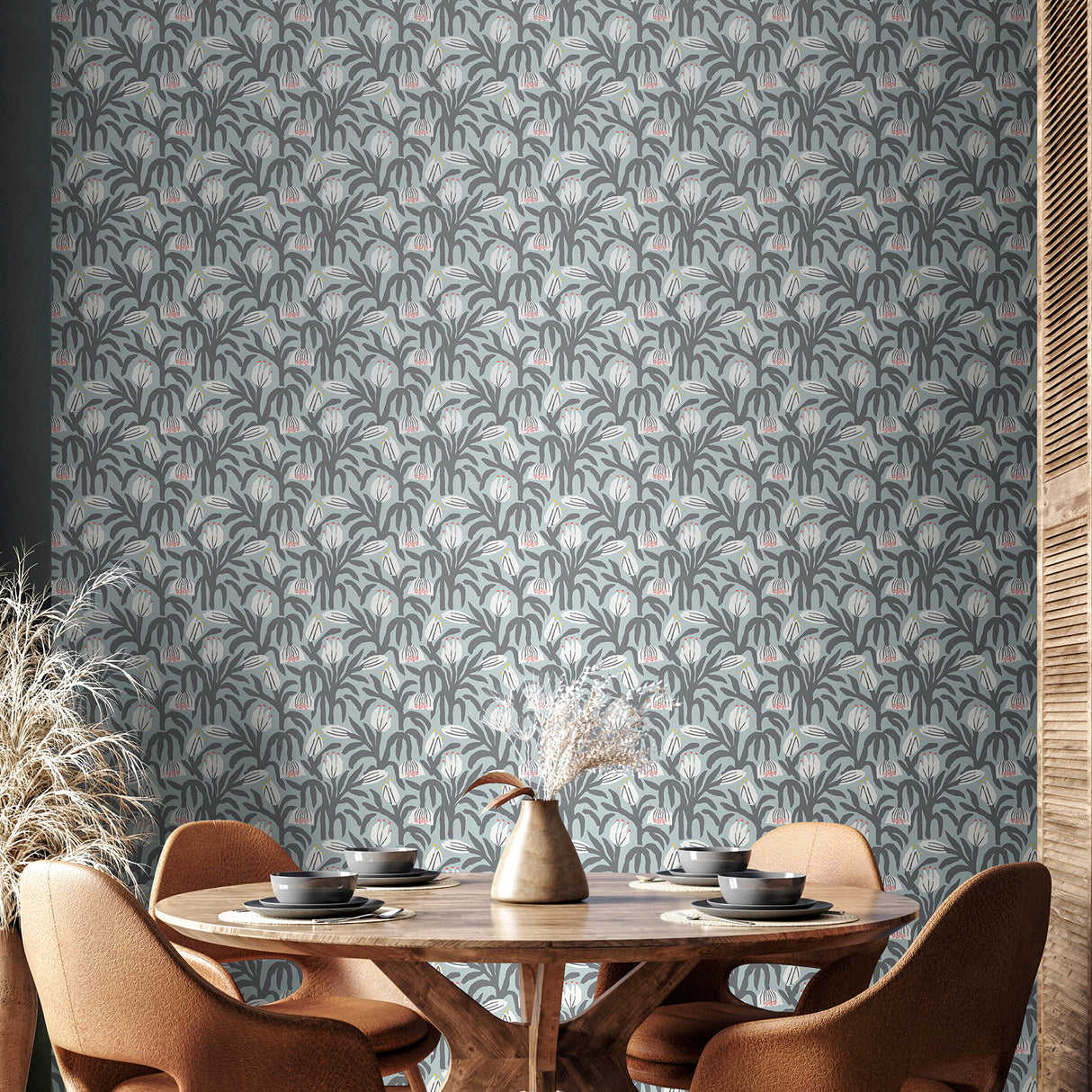 Chunky Flower Summer Shower by Hoopla Walls Grey and White Contemporary Botanical Floral Peel and Stick Wallpaper - HWA1149PU