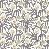 Chunky Flower Black & White Peel and Stick Wallpaper by Hoopla Walls featuring chunky grey botanical florals and taupe blooms on an off-white background - HWA1150PU