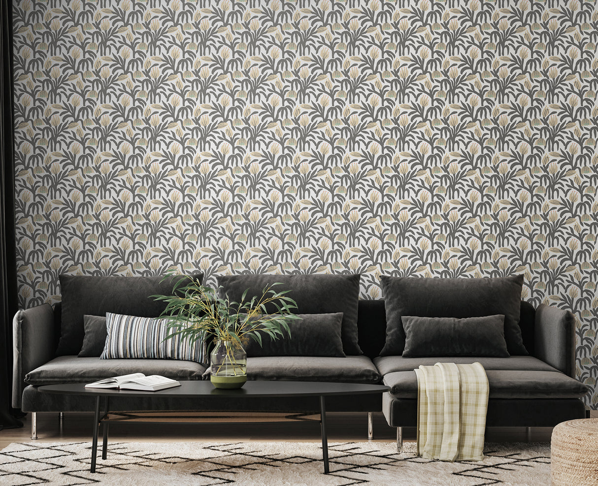 Chunky Flower Black & White by Hoopla Walls Modern Botanical Peel and Stick Removable Wallpaper - HWA1150PU