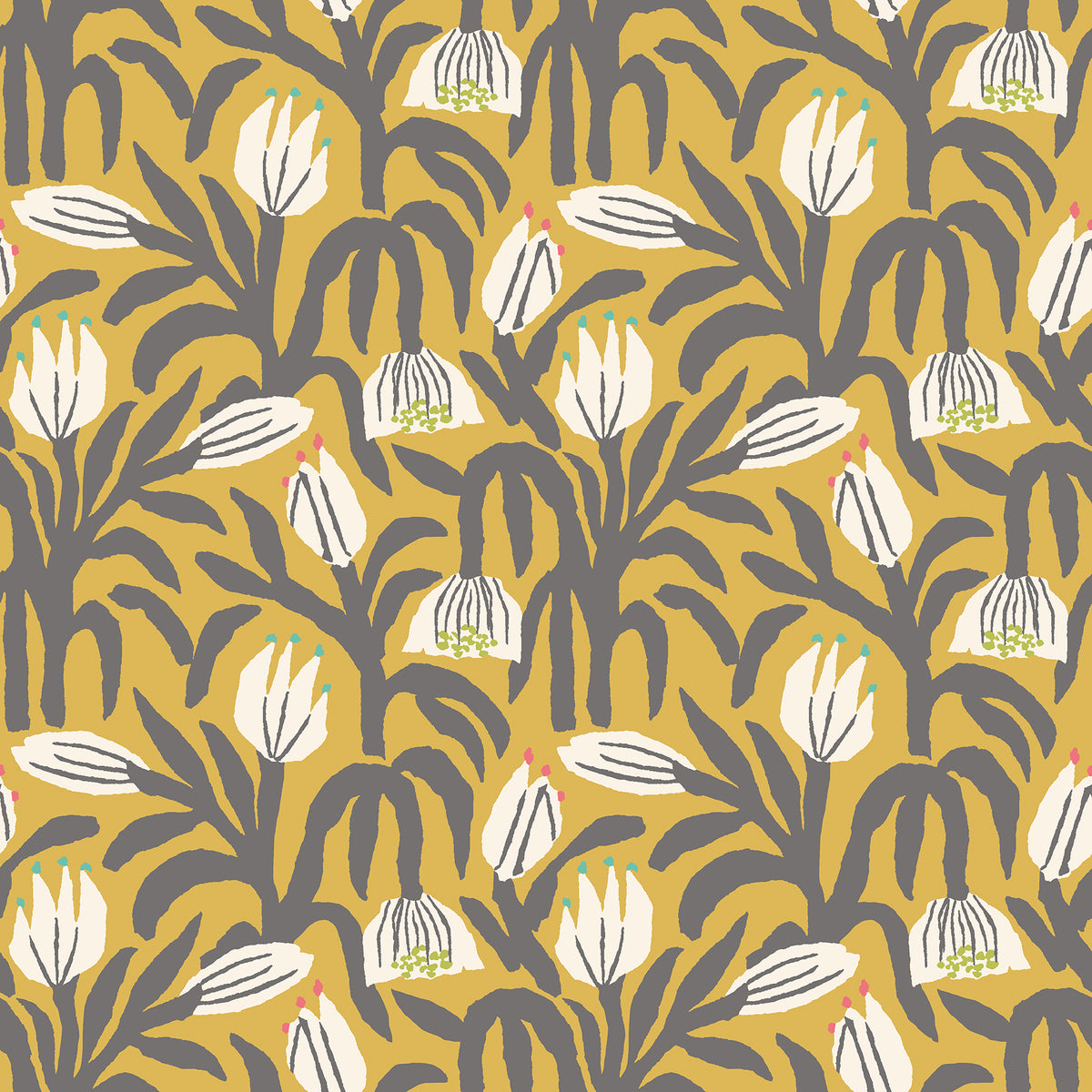Chunky Flower Mustard Peel and Stick Wallpaper by Hoopla Walls - HWA1154PU
