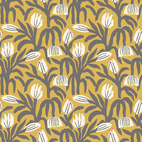Chunky Flower Mustard Peel and Stick Wallpaper by Hoopla Walls - HWA1154PU
