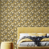 Chunky Flower Mustard by Hoopla Walls Modern Yellow and White Botanical Floral Fully Removable Peel and Stick Wallpaper Roll 29.6 sq ft - HWA1154PU