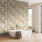 Leafy Patchwork Caramel and Mint by Hoopla Walls Modern Botanical Peel and Stick Removable Wallpaper Roll 19.7 In x 18 Ft - HWA1161PU