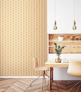 Retro Flower Apricot Mix Peel and Stick Wallpaper with Pink and Green Retro Botanical Floral Print, Fully Removable by Hoopla Walls - HWA1169PU