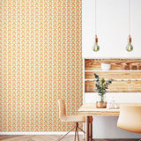 Retro Flower Apricot Mix Peel and Stick Wallpaper with Pink and Green Retro Botanical Floral Print, Fully Removable by Hoopla Walls - HWA1169PU