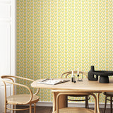 Retro Flower Sunshine by Hoopla Walls Yellow Green Retro Botanical Small Floral Print Peel and Stick Wallpaper - HWA1170PU