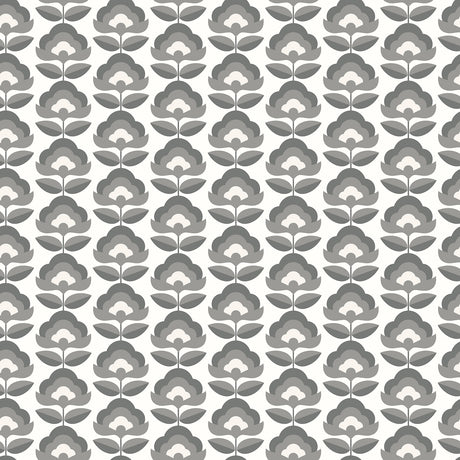 Retro Flower Chalkboard Grey and White Peel and Stick Wallpaper by Hoopla Walls - HWA1173PU