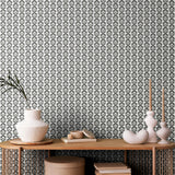 Retro Flower Chalkboard Grey and White Peel and Stick Wallpaper by Hoopla Walls Retro Botanical Floral Fully Removable Wallpaper - HWA1173PU