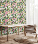 Paradise Flamingo Pink, White and Yellow by Hoopla Walls Tropical Butterfly Botanical Peel and Stick Wallpaper - HWA1191PU
