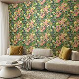 Paradise Forest Mix Peel and Stick Wallpaper Green Pink and Yellow Colorful Butterflies Tropical Botanical by Hoopla Walls WallPops - HWA1193PU