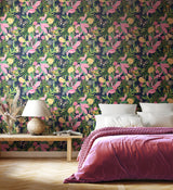 Paradise Indigo and Pink by Hoopla Walls Tropical Botanical Butterfly Peel and Stick Fully Removable Non-Woven Wallpaper - HWA1195PU