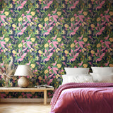 Paradise Indigo and Pink by Hoopla Walls Tropical Botanical Butterfly Peel and Stick Fully Removable Non-Woven Wallpaper - HWA1195PU