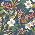 Oasis Navy Twist Peel and Stick Wallpaper by Hoopla Walls - Deep Blue White and Orange Tropical Botanical Floral Pattern - HWA1203PU