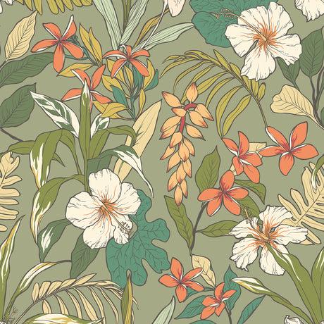 Oasis Olive and Citrus Peel and Stick Wallpaper by Hoopla Walls - HWA1204PU