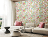 Oasis Apple and Rose by Hoopla Walls Peel and Stick Tropical Botanical Floral Wallpaper Fully Removable Roll 19.7in x 18ft - HWA1207PU