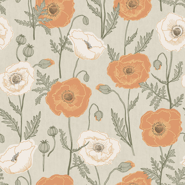 Poppy Field Spice Peel & Stick Wallpaper with Bohemian Botanical Floral Pattern - NuWallpaper JHS5026
