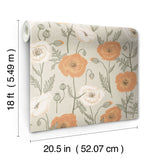 Poppy Field Spice Peel & Stick Wallpaper with Bohemian Botanical Floral Pattern - NuWallpaper JHS5026