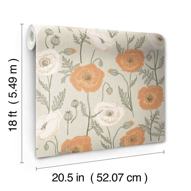 Poppy Field Spice Peel & Stick Wallpaper with Bohemian Botanical Floral Pattern - NuWallpaper JHS5026