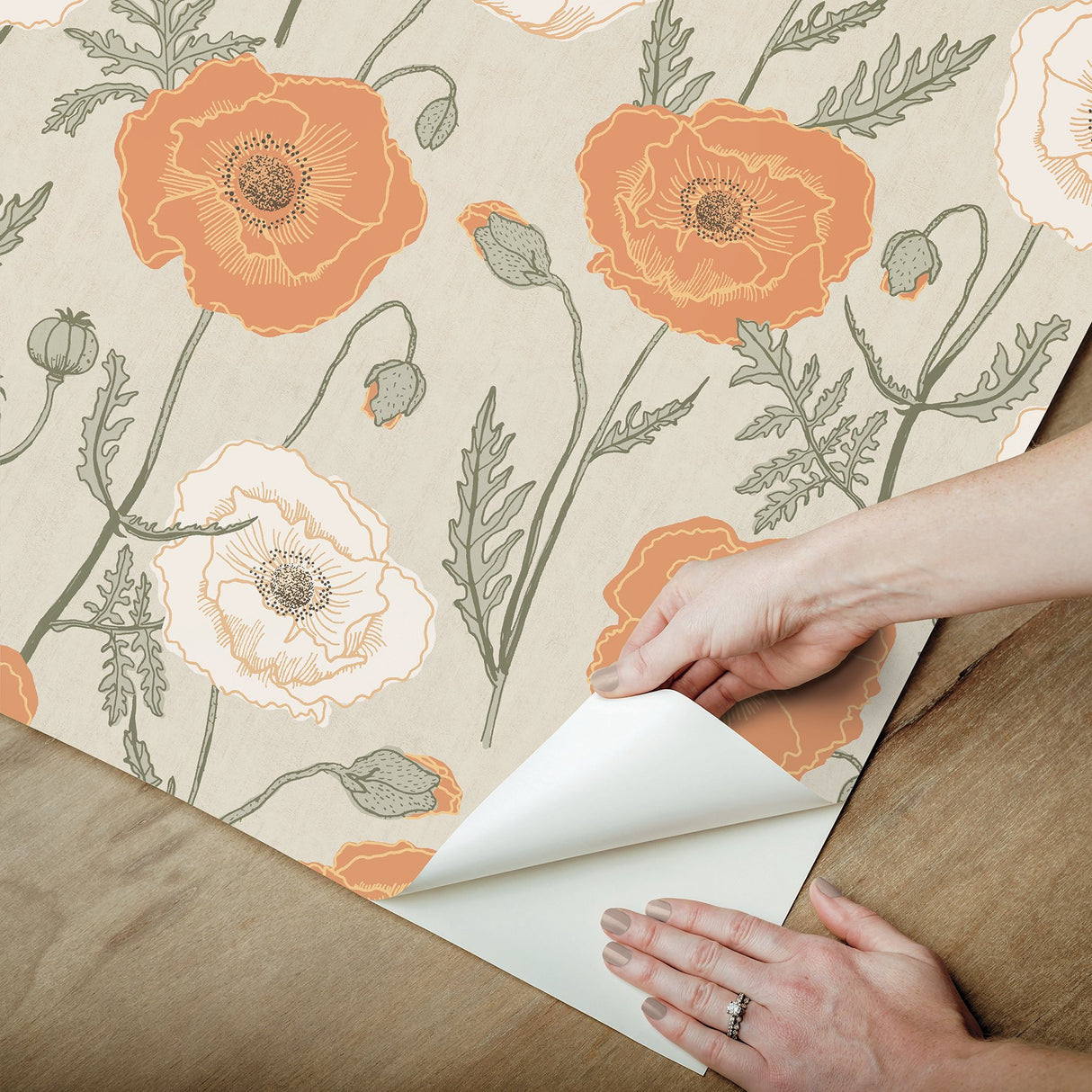 Poppy Field Spice Peel & Stick Wallpaper with Bohemian Botanical Floral Pattern - NuWallpaper JHS5026