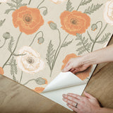 Poppy Field Spice Peel & Stick Wallpaper with Bohemian Botanical Floral Pattern - NuWallpaper JHS5026