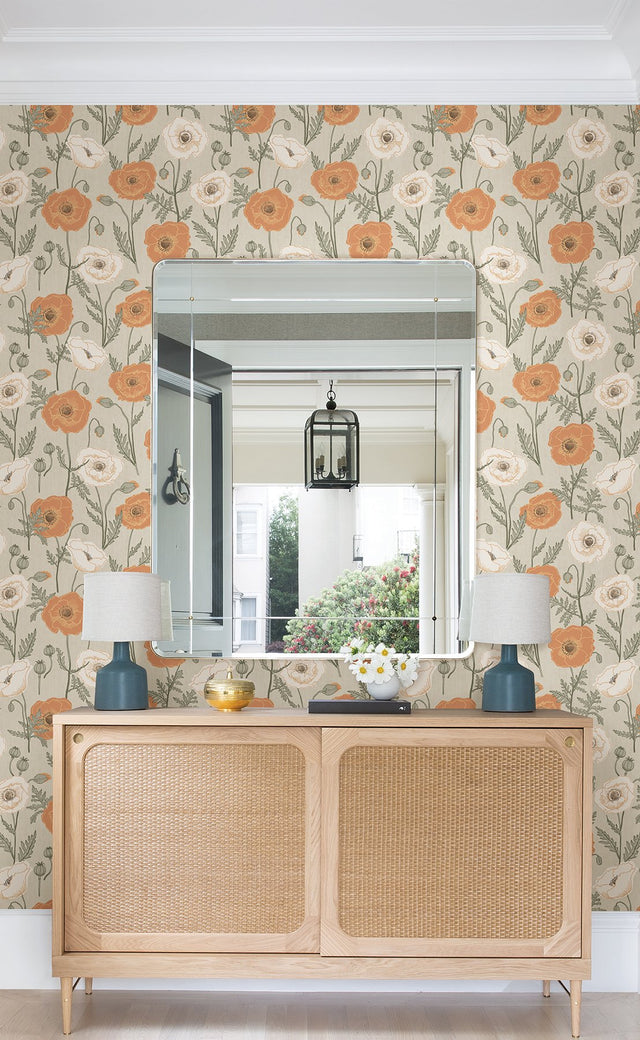 Poppy Field Spice Peel & Stick Wallpaper with Bohemian Botanical Floral Pattern - NuWallpaper JHS5026