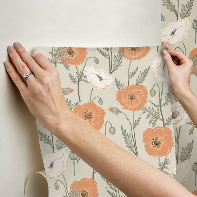 Poppy Field Spice Peel & Stick Wallpaper with Bohemian Botanical Floral Pattern - NuWallpaper JHS5026