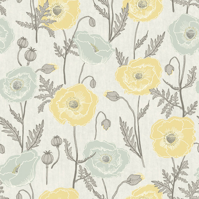 Poppy Field Aqua Peel & Stick Wallpaper with Bohemian Botanical Flower Pattern - Brewster JHS5027