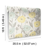 Poppy Field Aqua Peel & Stick Wallpaper with Bohemian Botanical Flower Pattern - Brewster JHS5027