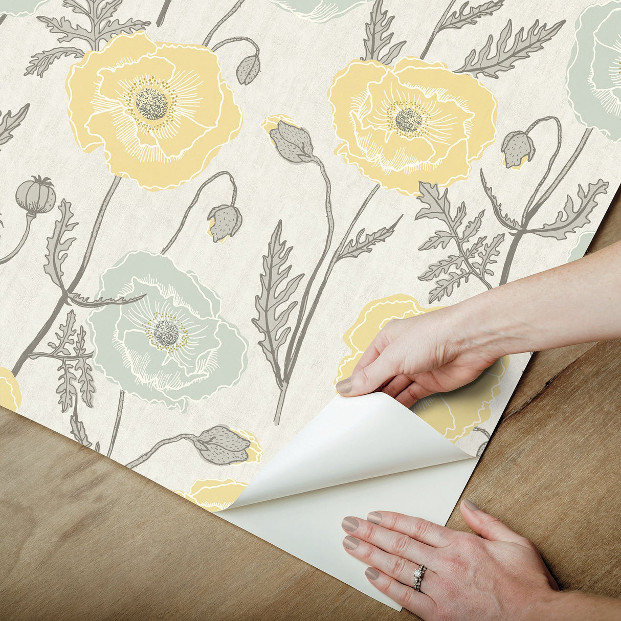 Poppy Field Aqua Peel & Stick Wallpaper with Bohemian Botanical Flower Pattern - Brewster JHS5027