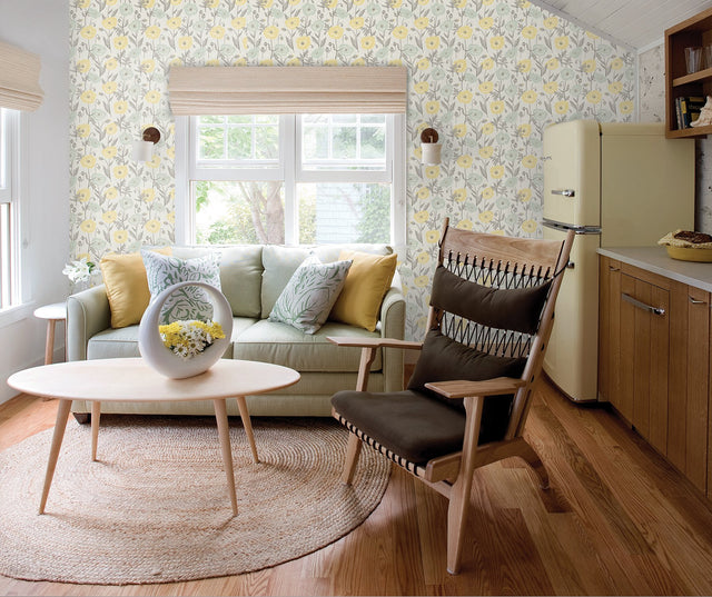 Poppy Field Aqua Peel & Stick Wallpaper with Bohemian Botanical Flower Pattern - Brewster JHS5027