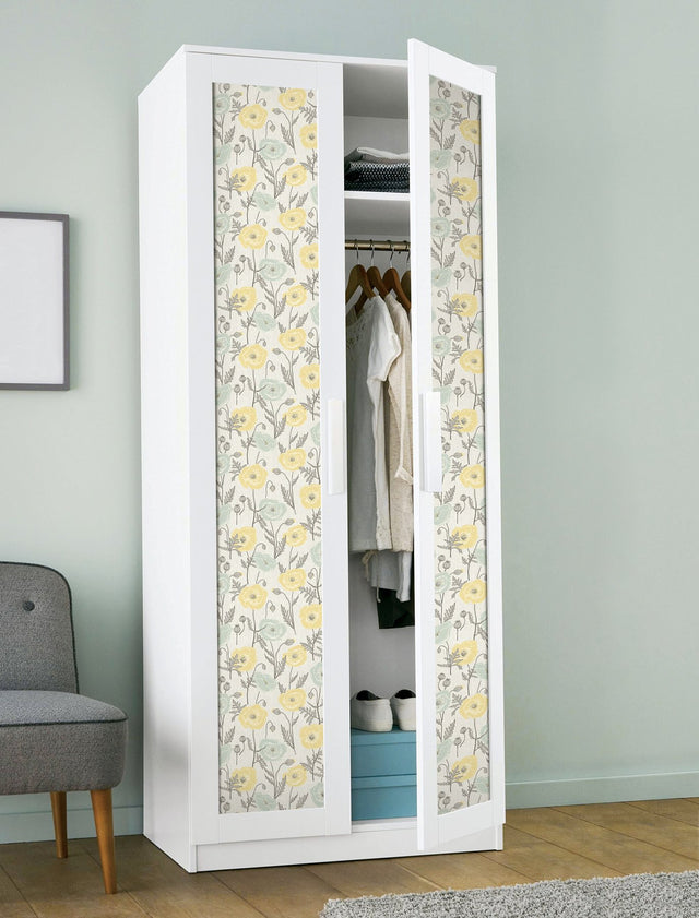 Poppy Field Aqua Peel & Stick Wallpaper with Bohemian Botanical Flower Pattern - Brewster JHS5027