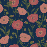 Poppy Field Navy Pink Peel & Stick Wallpaper with Bohemian Botanical Floral - NuWallpaper JHS5028